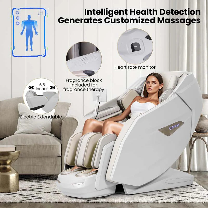 Health Detection Zero Gravity Full Body Massage Chair with 4D Dual Roller System Flexible Track, Heart Rate Monitor, Fragrance Therapy, Voice Control