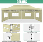 COBIZI 10x20 Heavy Duty Pop up Canopy Tent with 6 sidewalls Easy Up Commercial Outdoor Canopy Wedding Party Tents for Parties All Season Wind & Waterproof Gazebo with Roller Bag,Black(Frame Thickened)