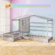 L-shaped Double Twin Beds House Platform Beds with Fences Corner Bed Frame