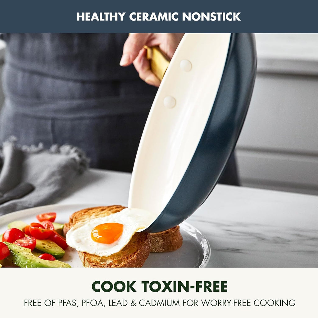 Reserve Hard Anodized Healthy Ceramic Nonstick 10 Piece Cookware Pots and Pans Set, Gold Handle, PFAS-Free, Dishwasher Safe, Oven Safe, Black
