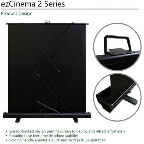 Elite Screens ezCinema 2, Manual Floor Pull Up with Scissor Backed Projector Screen, 70-inch 16:9, Portable Home Theater Office Classroom Projection Screen with Carrying Bag, F70XWH2