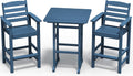 SERWALL Balcony Adirondack Chairs and Table 3 Pieces Set  Adirondack Bar Height Chairs Set of 2 and Bar Table  Outdoor Bar Stools Set for Bistro  Poolside  Backyard  Blue