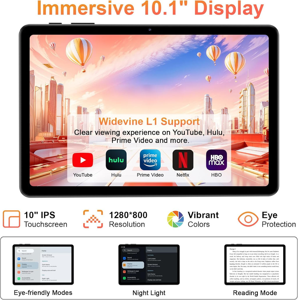 EHFiDC Tablet 10 Inch Android 16 Tablets, 32GB RAM 128GB ROM 2TB Expand, 2.2GHz Octa-Core, 6000mAh, 5G WiFi, HD IPS Display, Widevine L1, Drop-Proof EVA Case