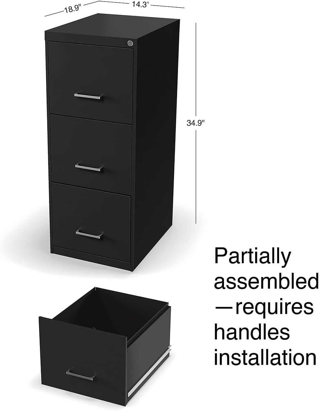Staples Vertical File Cabinet for Letter/Legal Files, 3-Drawer, Letter/Legal Compatible, Locking, Black
