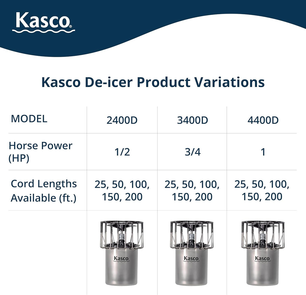 Kasco Deicer 3/4 HP Lake & Pond De-icer 120V �C Single Phase with 50 Ft Electric Power Cord | Water Deicer for Ponds  Lakes & Dock Bubbler
