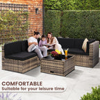 8-Piece Patio Furniture Set  Outdoor Wicker Rattan Sectional with Thick Cushions  Glass Top Table with Hidden Storage  Outdoor Conversation Set for Backyard  Porch  Patio  Black