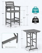SERWALL 4 Pieces Outdoor Patio Bar Set with 9ft Umbrella  Outdoor HDPE Barstool and Table Furniture Set with Patio Umbrella  Gray