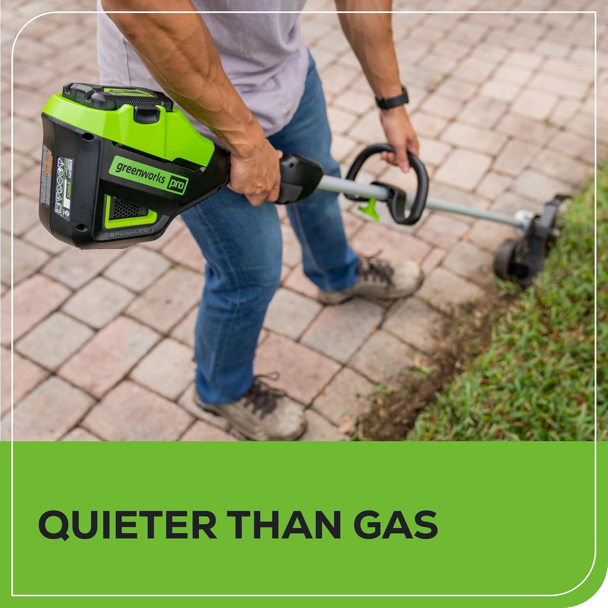 Greenworks 60V 8" Brushless Cordless Edger with 2.0Ah Battery & Charger – Tool-Free Depth Adjustment  Lightweight Lawn Edging Tool  4-Year Warranty