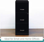 BOWERY HILL 3 Drawers 35.5" Vertical Black Metal Filing Cabinet Lockable Pre-Assembled Stationary Letter Size for Home, Office