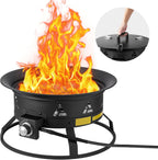 VEVOR Portable Propane Fire Pit, 24-Inch Diameter Outdoor Gas Fire Pit with Cover & Lava Rocks, Adjustable Flame Height Camping Firepit for Heating, Lighting, Gathering, 58,000 BTU, Black