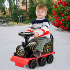 6V Kids Ride on Train with Tracks & 6 Wheels, Battery Powered Electric Ride On Toy with Lights & Music