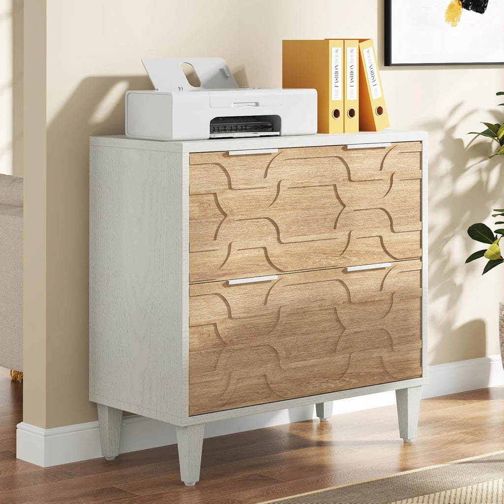 Tribesigns 2-Drawer File Cabinet, Lateral Filing Cabinet for A4/Letter/Legal Size, Office Storage Cabinet, Printer Stand with Storage Drawer for Home Office, White & Walnut