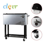 80 Quart Qt Rolling Cooler Ice Chest for Outdoor Patio Deck Party, Grey, Portable Party Bar Cold Drink Beverage Cart Tub, Backyard Cooler Trolley on Wheels with Shelf, Stand, & bottle opener