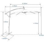 10 FT Patio Offset Umbrella with Solar Lights 360° Rotation Outdoor Market Umbrella with Crank Handle & Cross Base