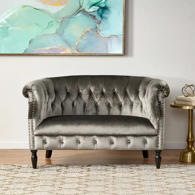 Milani Velvet Tufted Scroll Arm Loveseat by Christopher Knight Home