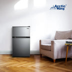 Arctic King 3.2 Cu ft Two Door Mini Fridge with Freezer, Stainless Steel, E-Star