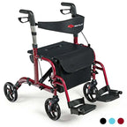2 in 1 Rollator Walker Wheelchair Folding Medical Walker, Aluminum Transport Chair Mobility Walking Aid