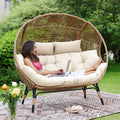 NICESOUL® Double Egg Chair Indoor Outdoor Stationary Oversized 6.5" Thick Padded Cushions 2 Person Egg Wicker Loveseat Chair 680 lbs Extra Large Lounge Chair for Patio Balcony Porch Backyard Beige