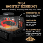 Ninja | Woodfire Series | 7-in-1 (Grill  BBQ  Roast  Air Fry  Dehydrate  Broil  Smoke) | Portable & Weather Resistant | Cook Up To 6 Steaks & 30 Hot Dogs | Woodfire Pellets included | OG701