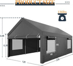 Shintenchi 12x20 FT Heavy-Duty Design Carport Portable Garage Canopy Carport Canopy with Side-Opening Removable Door & Roll-Up Window Portable Car Port for Car  Truck  Boat Grey