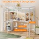 Twin Loft Bed with LED Light and Desk No Box Spring Needed