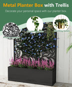 2PCS Metal Planter Box with Trellis 70.9"x47.2"x15.7" Raised Garden Bed with Drainage Holes  Privacy Planters for Outdoor Garden Bed for Climbing Plants Vegetables and Vines  Black-Flower