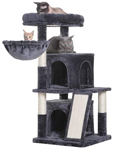 Hey-brother 41.34 inches Cat Tree with Scratching Board, 2 Luxury Condos, Cat Tower