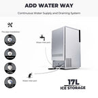 180LBS/24H Commercial Ice Maker with 35LBS Ice Storage Bin, Self-Cleaning Stainless Steel Under Counter Freestanding Ice Machine