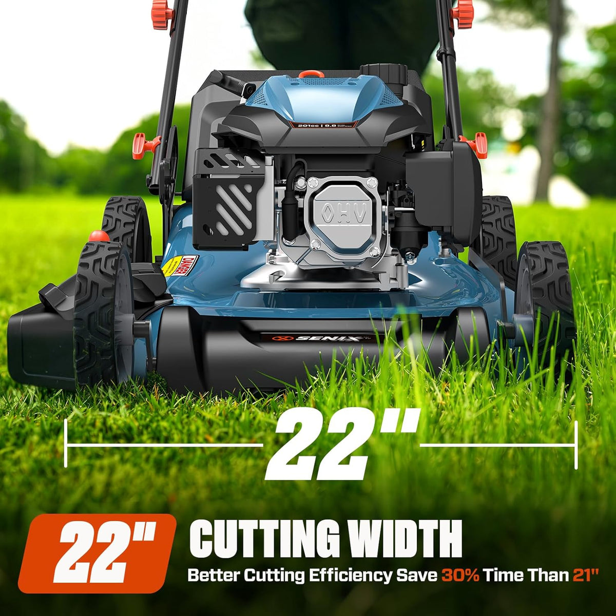 SENIX 201cc 22" 3-in-1 Gas Lawn Mower  Variable Speed Rear Wheel Self-Propelled Mower  Mulching  Bagging  Discharging  Foldable  6 Cutting Height Adjustable  for Garden Yard