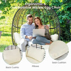Oversized Outdoor Patio Rattan Egg Lounge Chair with 4 Cushions