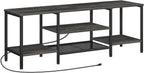 TV Stand with Power Outlets to 75 Inches, TV Console Table with Open Storage Shelves Cabinet, Industrial Media Entertainment Center for Living Room Bedroom, Rustic Brown and Black BF60DS01