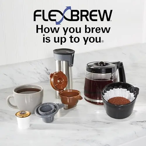 Hamilton Beach FlexBrew Trio 2-Way Coffee Maker, Compatible with K-Cup Pods or Grounds, Combo, Single Serve & Full 12c Pot, Black - Fast Brewing (49902)
