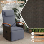 Outdoor Rattan 360�� Swivel Recliner Chair, Patio Wicker Chaise Lounge Chair with Adjustable Backrest & Footrest, Flip Side Table & Cushions