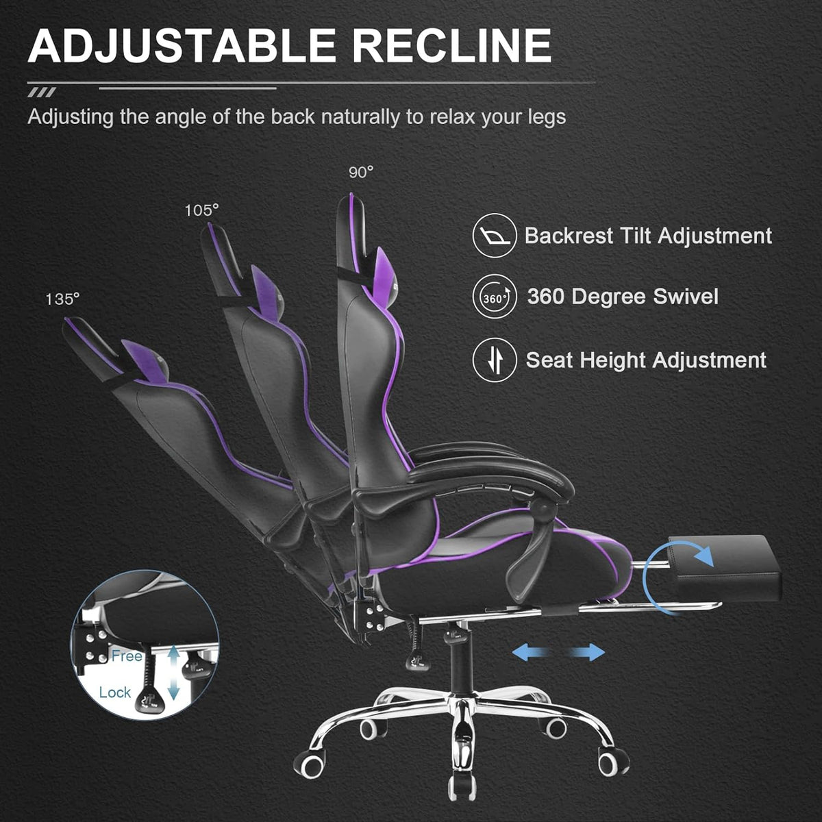GTPLAYER Gaming Chair, Computer Chair with Footrest and Lumbar Support, Height Adjustable Game Chair with 360  -Swivel Seat and Headrest and for Office or Gaming (White)