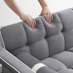 3 in 1 Sleeper Sofa Couch Bed,Small Tufted Velvet Convertible Loveseat Futon Sofa w/Pullout Bed,Adjustable Backrest,Cylinder Pillows,Multi-Pockets,Phone Holder for Living Room Apartment,Grey,55.5"