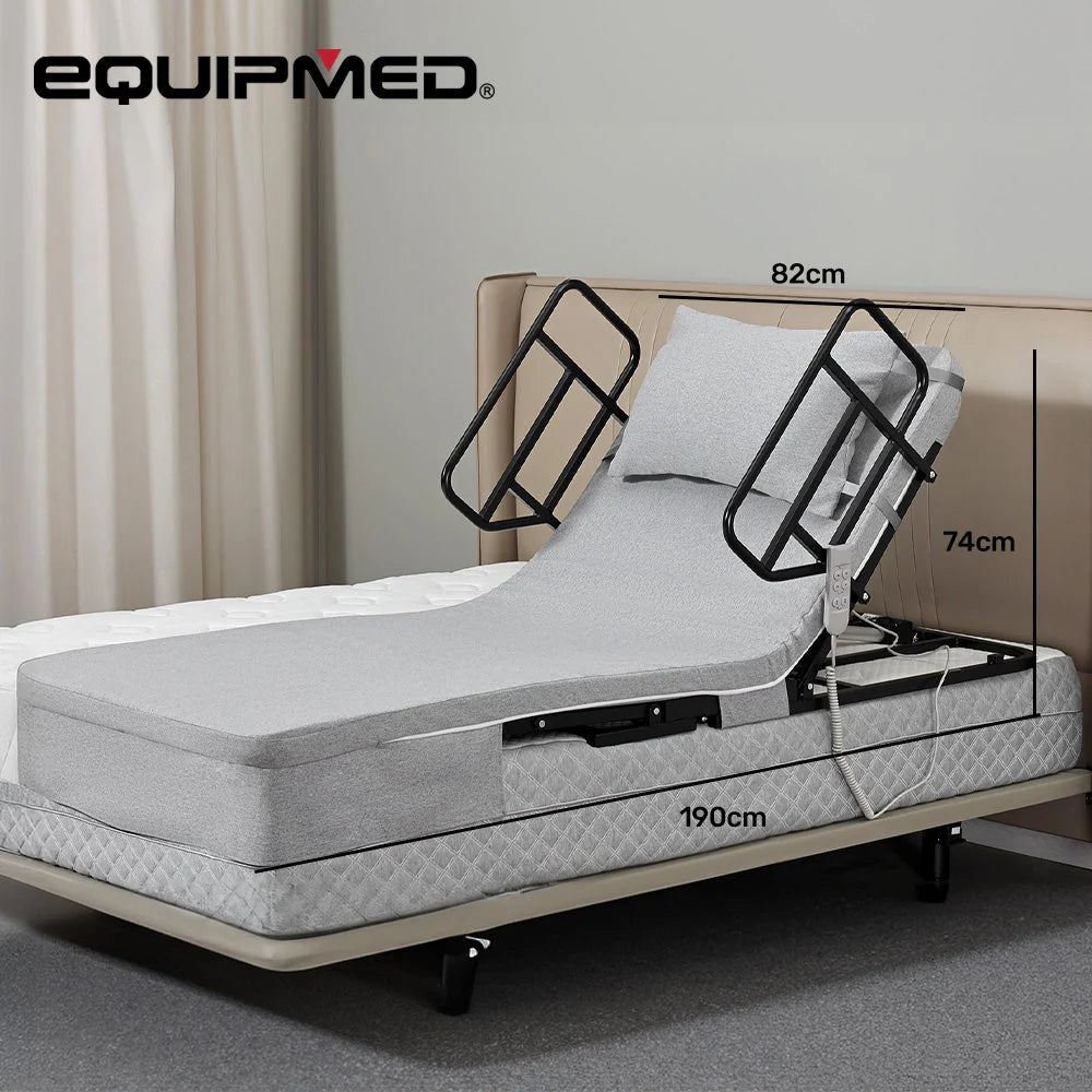 Equipmed Electric Adjustable Bed, Backrest and Leg Adjustment German-Engineered Power Lifting with Remote Control, Grey