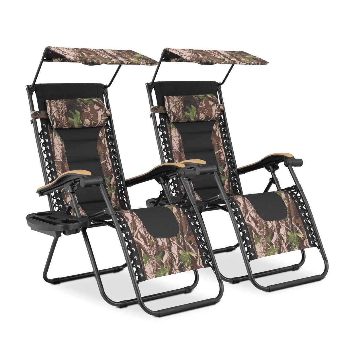 MoNiBloom Zero Gravity Chairs Set of 2, Folding Outdoor Patio Beach Recliner with Canopy Shade & Headrest, Black