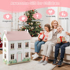 Kids Wooden Dollhouse 3 Level with Double-Sided Roofs and Doors