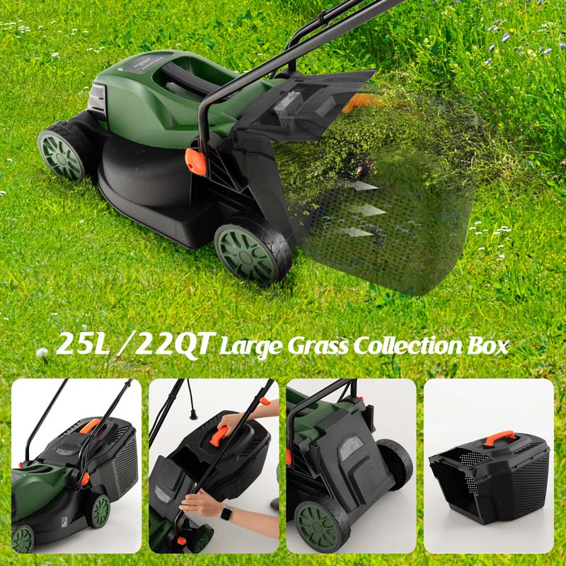 10 AMP 13" Electric Push Lawn Mower 2-in-1 Walk-Behind Lawnmower with Collection Box, 3 Adjustable Height Position