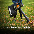 WORX Cordless Leaf Blower  3 in 1 Blowers for Lawn Care with Leaf Vacuum & Leaf Mulcher  Electric Blower with Brushless Motor & 2 Speed Control  2 × 4.0 Ah Batteries & Charger Included  WG583