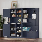 Multifunctional Hall Tree with Shoe Bench & Storage Cabinet,2-in-1 Left-Right L-Shaped Corner Entryway Cabinets with Coat Rack & Open Shelves,Modern Storage Organizer for,Living Room (Antique Blue)