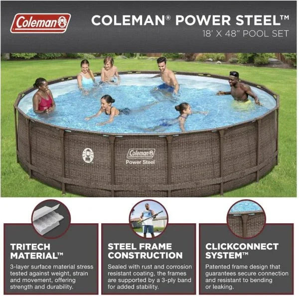 Coleman 18 x 48 Power Steel Frame Above Ground Swimming Pool Set
