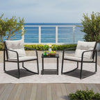 Greesum 3 Pieces Rocking Wicker Bistro Set, Patio Outdoor Furniture Conversation Sets with Porch Chairs and Glass Coffee Table, Beige