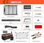 Folding hitch mounted cargo basket 60" With hook stabilizer, net and straps