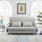 Convertible Sofa Bed with Pillows, Side Pockects and Storage Compartment, Carbon Steel and Linen Cotton