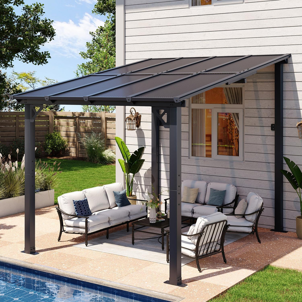 Aoxun 8’x10’ Gazebo  Wall Mounted Gazebos Pergola on Clearance  Outdoor Patio  Large Wall-Mounted Heavy Duty Awnings for Patio  Decks  Backyard (Black)