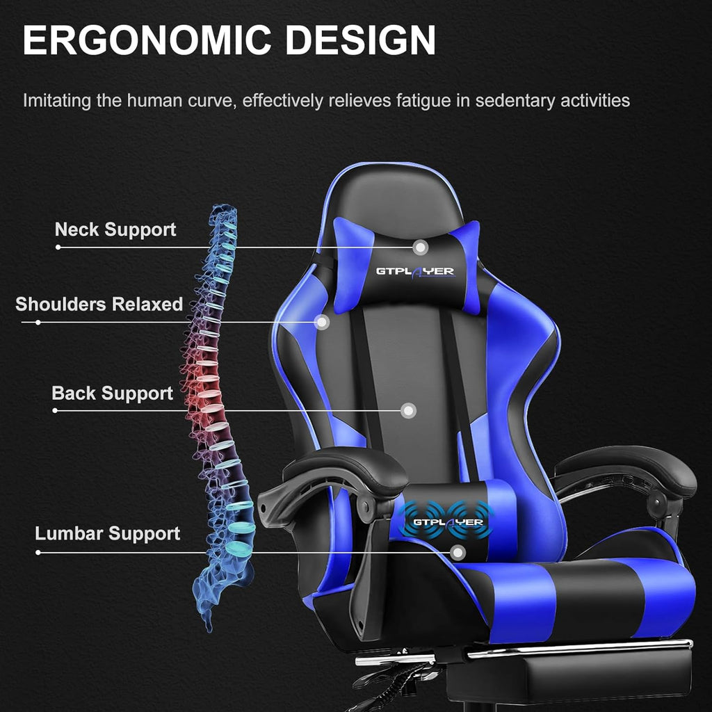 GTPLAYER Gaming Chair, Computer Chair with Footrest and Lumbar Support, Height Adjustable Game Chair with 360  -Swivel Seat and Headrest and for Office or Gaming (White)