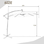10 FT Patio Offset Umbrella with Solar Lights 360° Rotation Outdoor Market Umbrella with Crank Handle & Cross Base