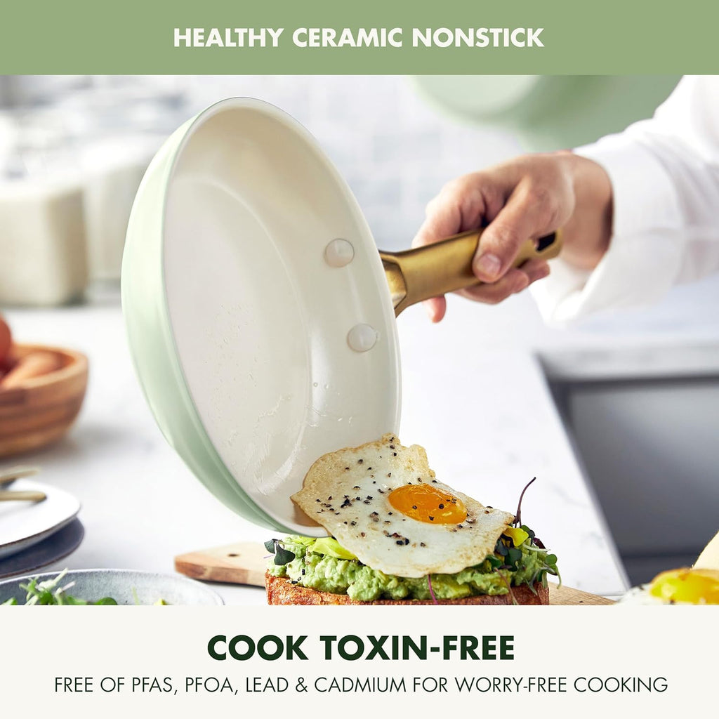 Reserve Hard Anodized Healthy Ceramic Nonstick 10 Piece Cookware Pots and Pans Set, Gold Handle, PFAS-Free, Dishwasher Safe, Oven Safe, Black