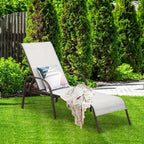 2 Pcs 5-Position Fabric Folding Outdoor Chaise Lounge Chairs, Lightweight Pool Chairs Patio Lawn Recliner Sun Lounger